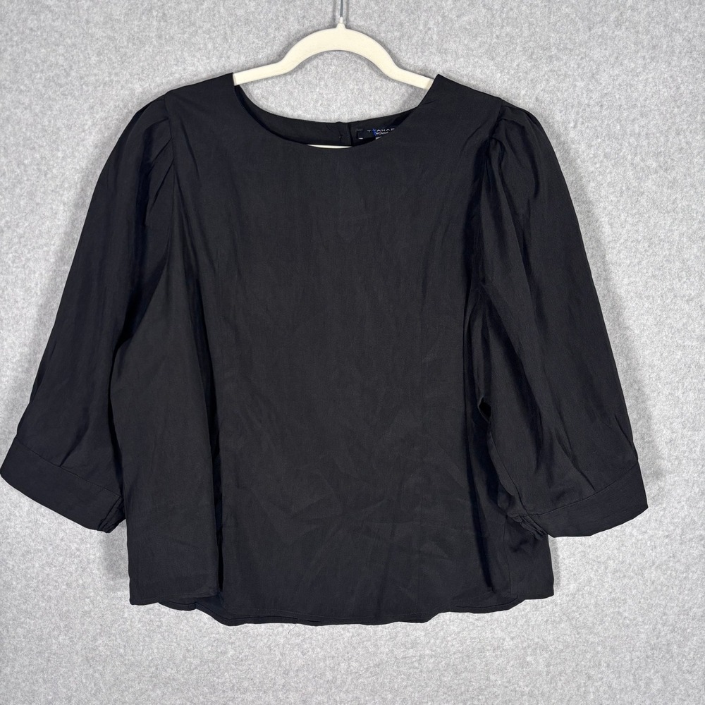 Tahari Back Button Up Blouse 2X Black Puff Sleeve Blouse Minimalist Lagenlook